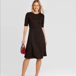 FREE SHIP | NWT | Black Dress with Red Polka-dots Short Sleeve - size Med